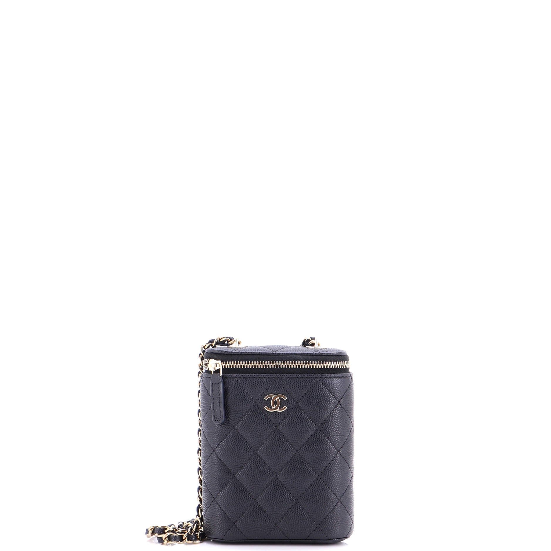 Vertical Classic Vanity Case with Chain Quilted Caviar Small