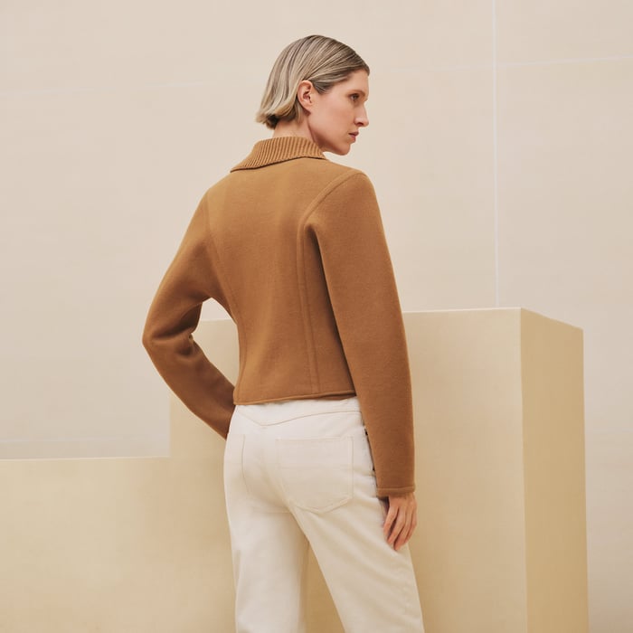 Marron Caramel "H En Biais" Reversible Zipped Jacket
