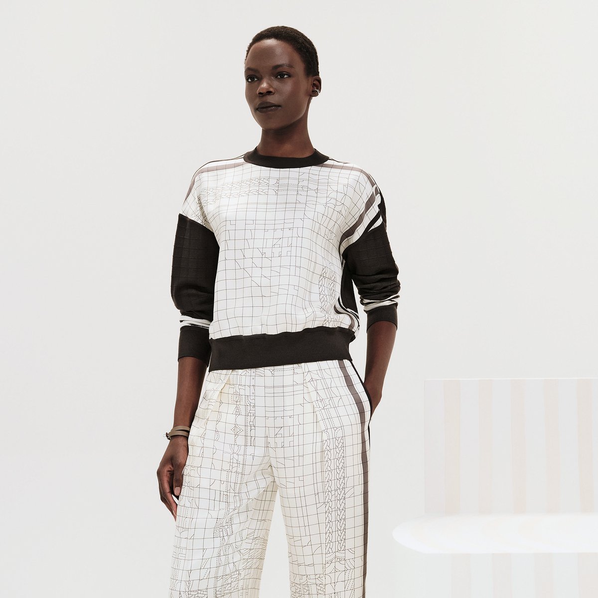 Marron Fusain "Coaching Deja Vu" Long-sleeve Twillaine Sweater