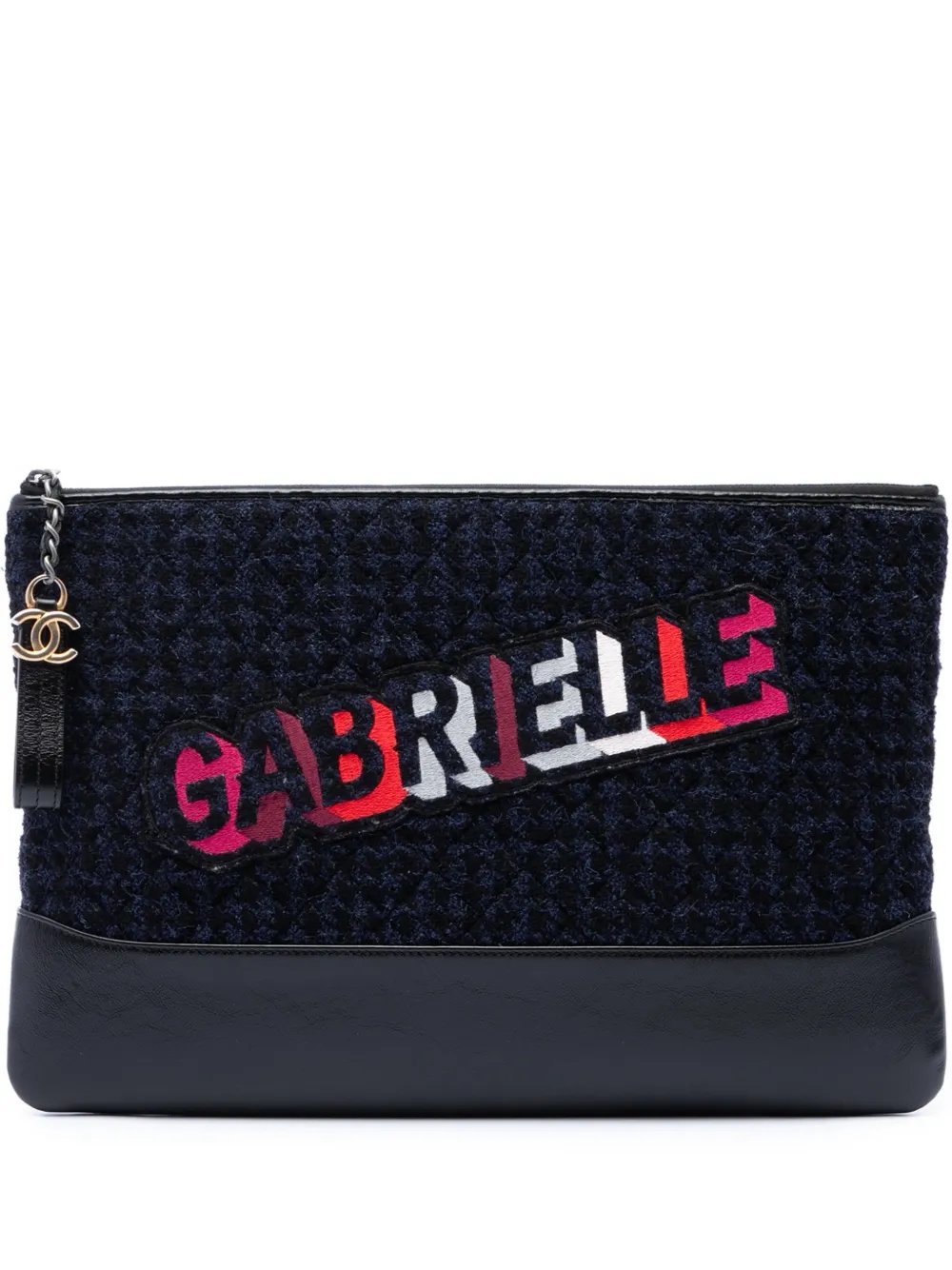 2017-2018 Large Tweed and Calfskin Embroidered Gabrielle O Case clutch bag