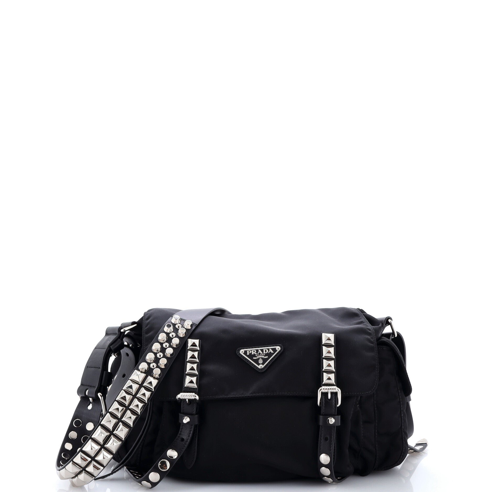 New Vela Flap Messenger Bag Tessuto with Studded Leather Medium