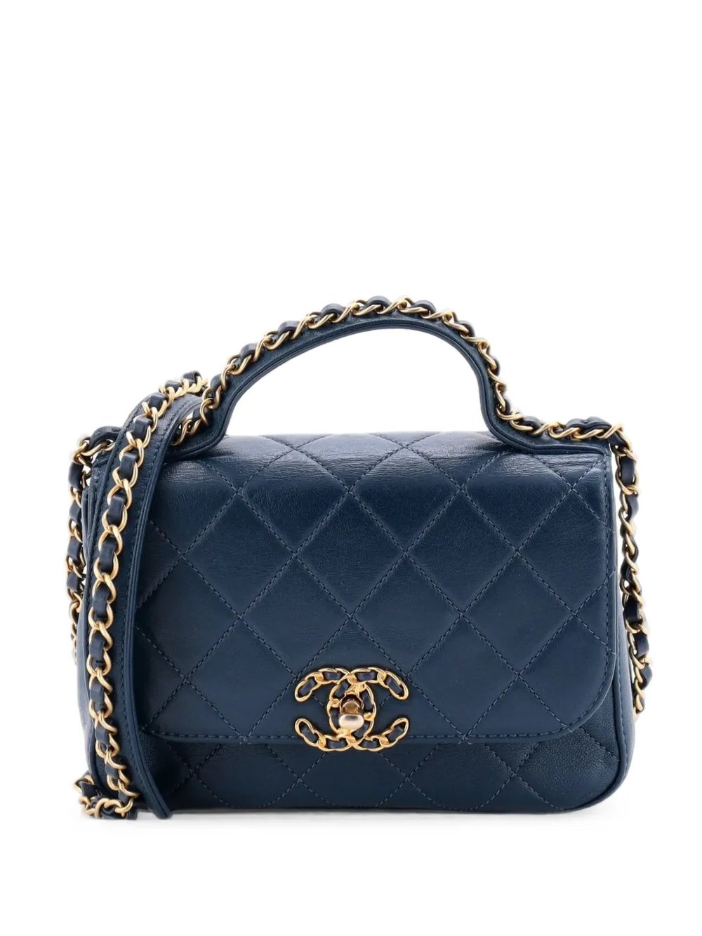 Chain Infinity Top Handle Bag Quilted Lambskin Mini satchel