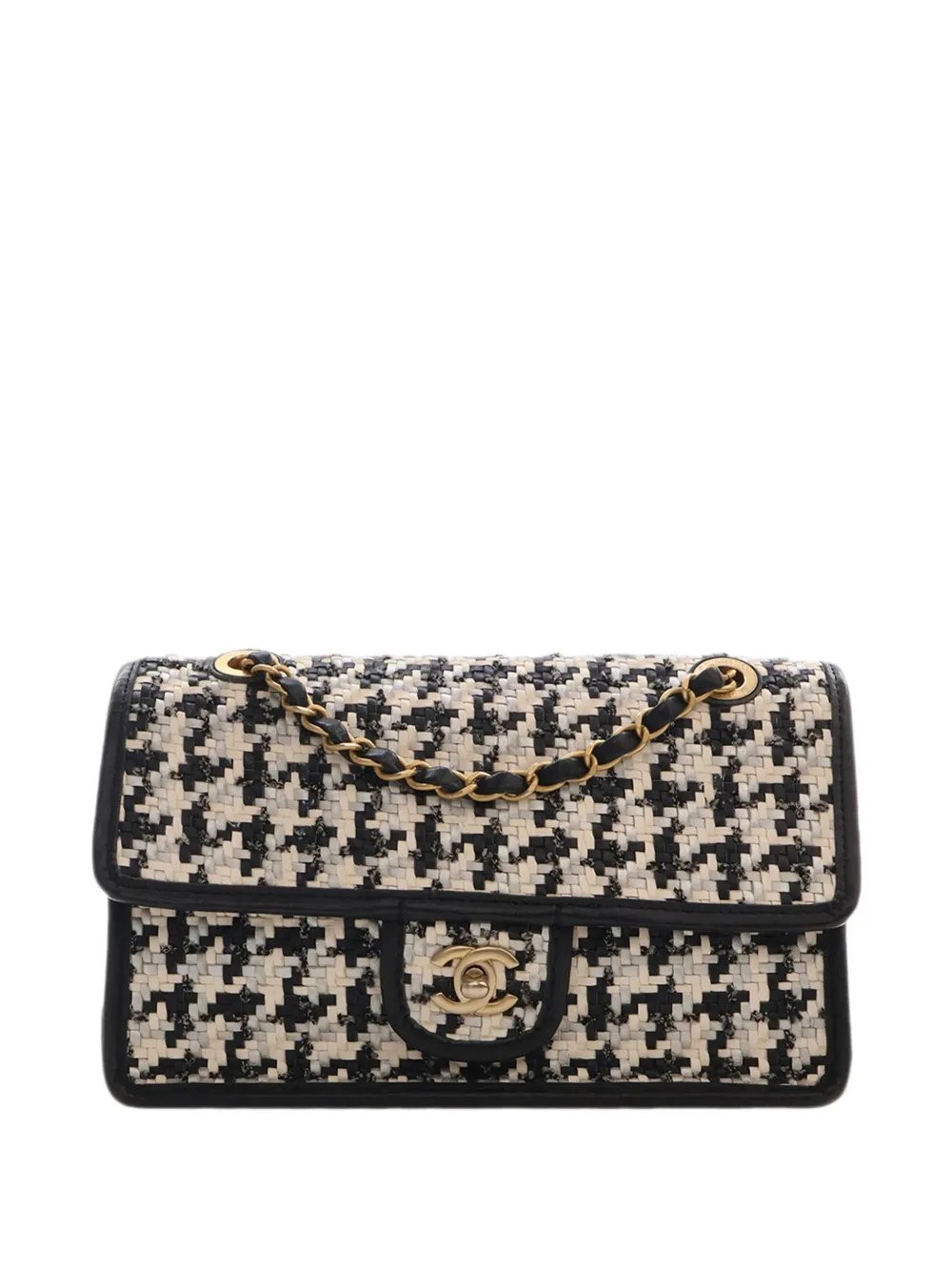 2021-2026 CC Woven Lambskin and Viscose Houndstooth Single Flap shoulder bag
