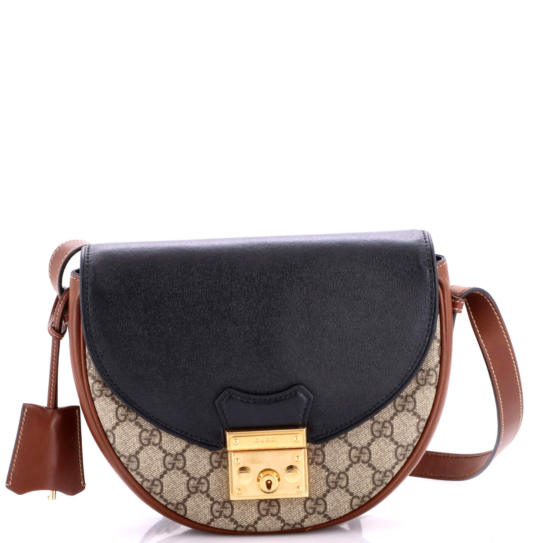 Padlock Saddle Shoulder Bag GG Coated Canvas and Leather Small