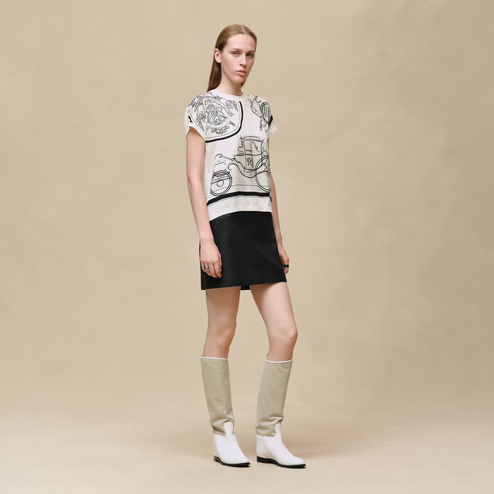 Blanc Nacre "Ex-libris a Main Levee" Short-sleeve Twillaine Sweater