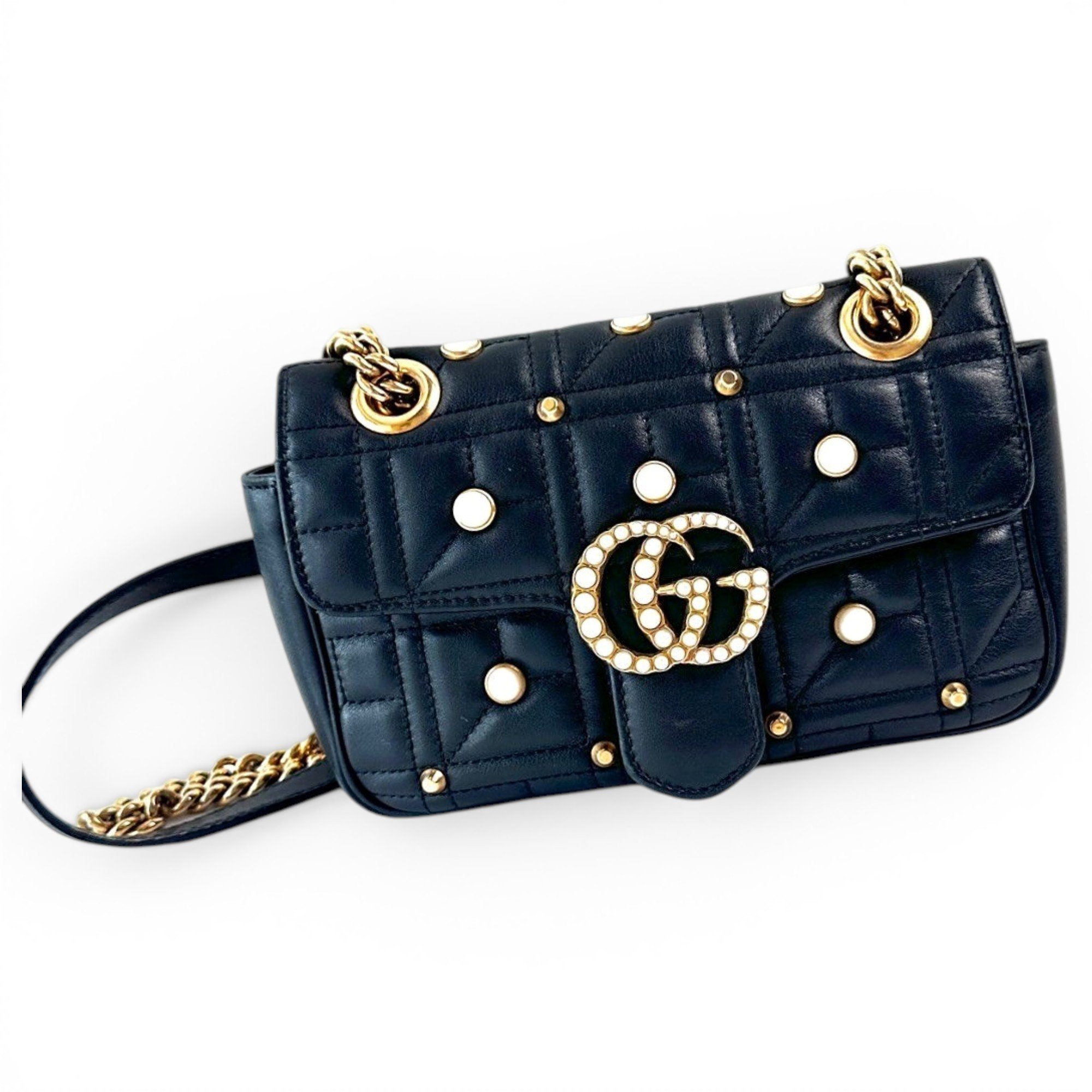 Pearly GG Marmont Flap leather handbag