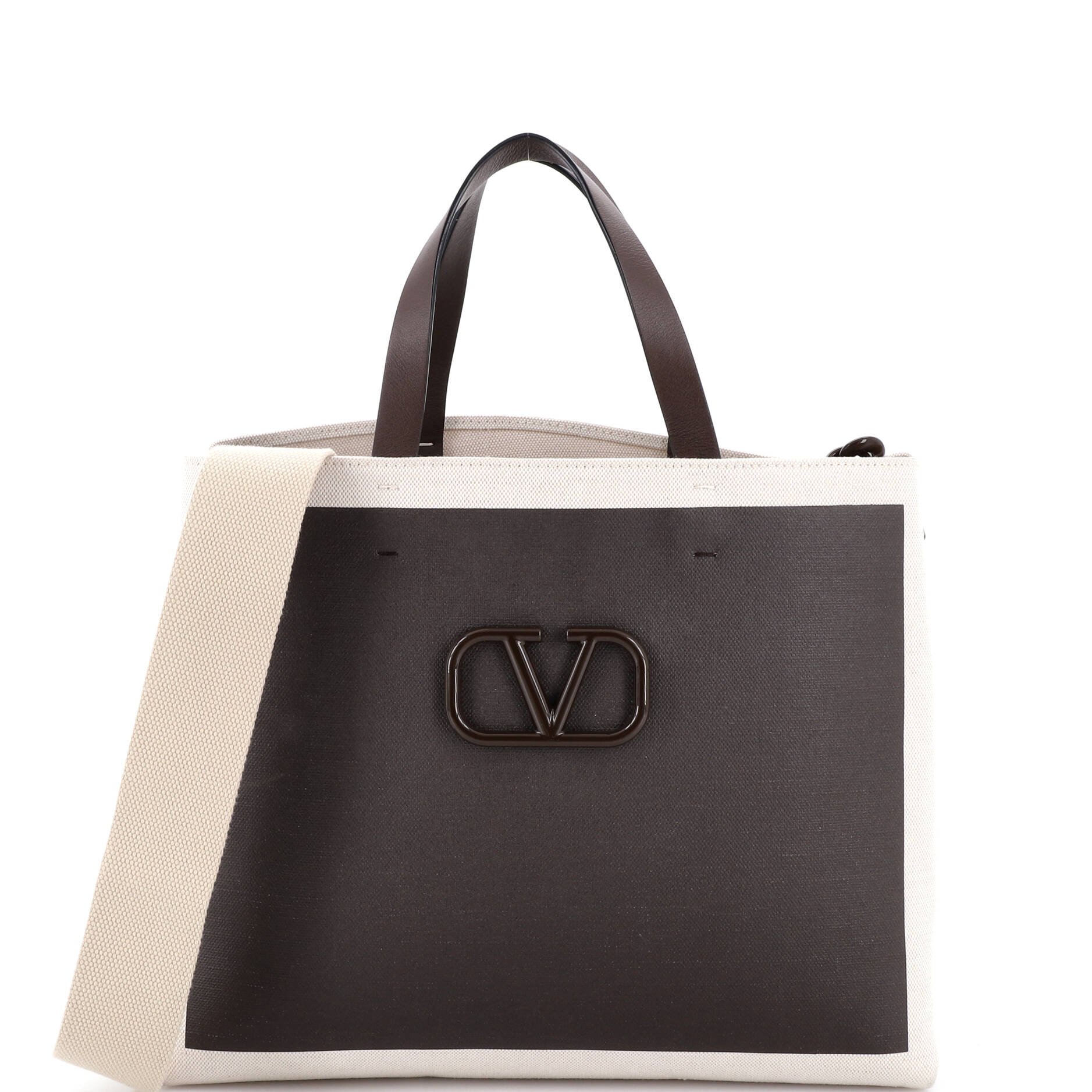 Valentino Garavani VLogo Signature Tote Leather and Canvas Large