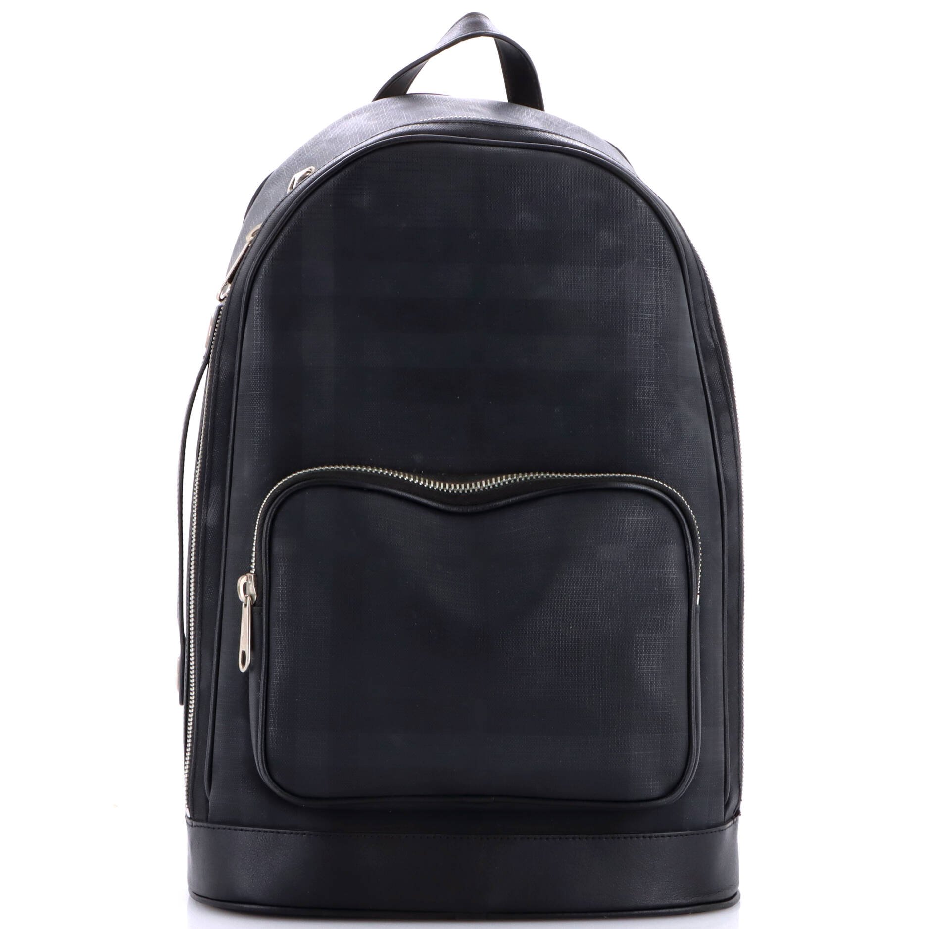 Front Pocket Backpack London Check Coated Canvas with Leather Medium