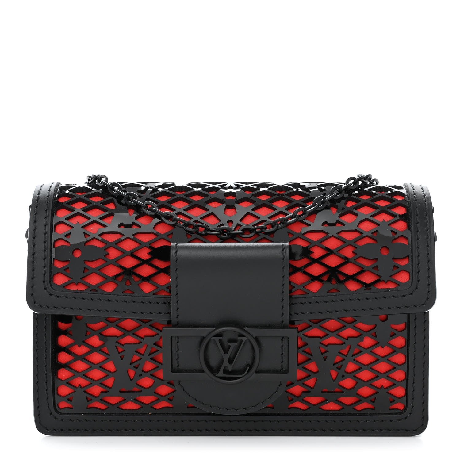 Louis Vuitton Patent Calfskin Laced Monogram Dauphine Chain Wallet Black