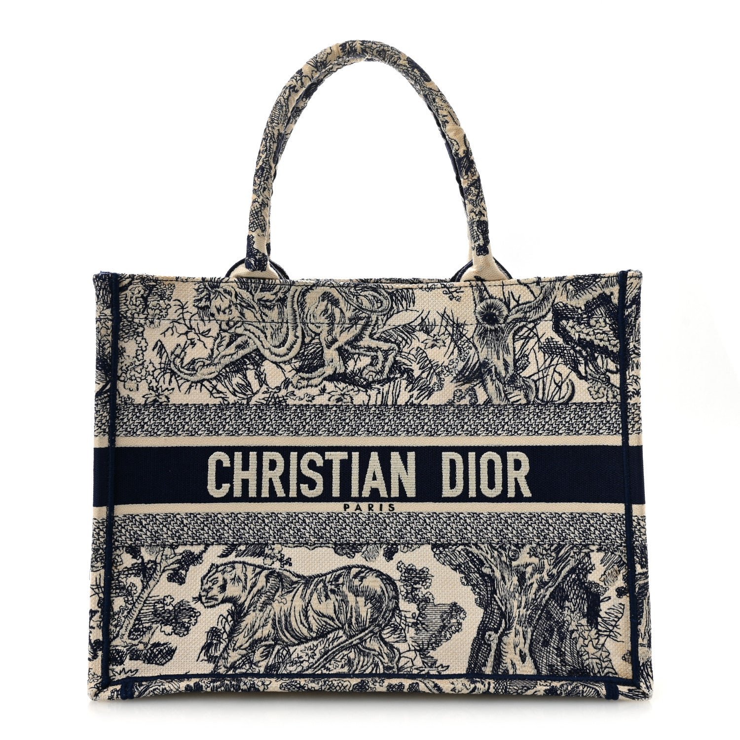 Christian Dior Canvas Embroidered Medium Dioriviera Toile De Jouy Book Tote Blue