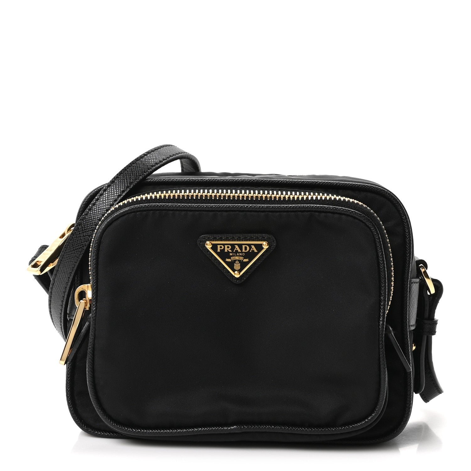 Prada Nylon Vela Saffiano Double Zip Crossbody Black