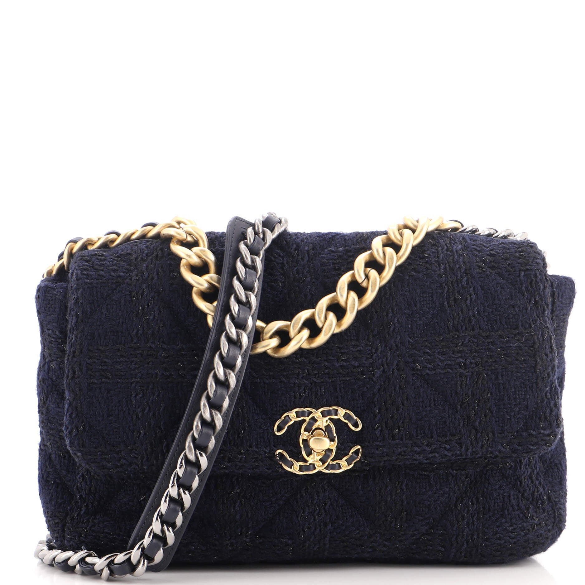 19 Flap Bag Quilted Tweed Large