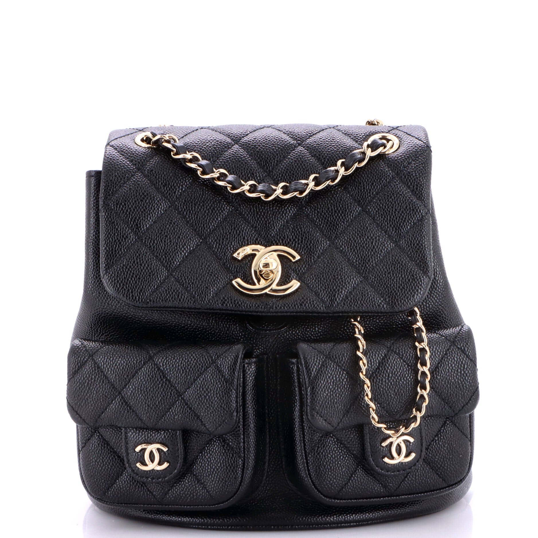 Duma Pockets Drawstring Backpack Quilted Caviar Small
