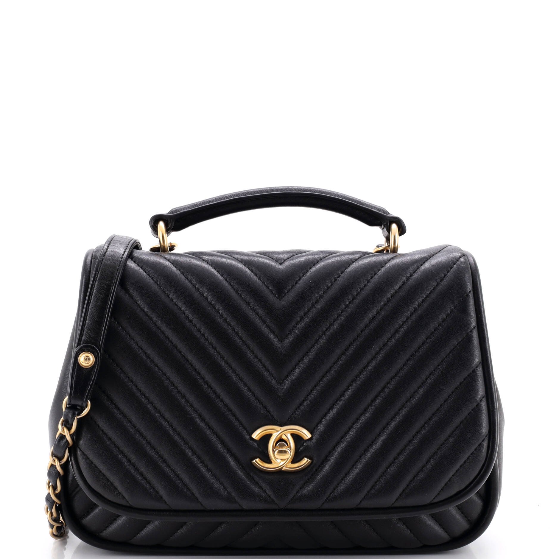 Reversed Round Flap Bag Chevron Lambskin Medium
