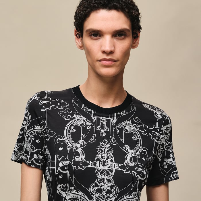 Noir T-shirt Micro Imprimé « ferronnerie Remix »