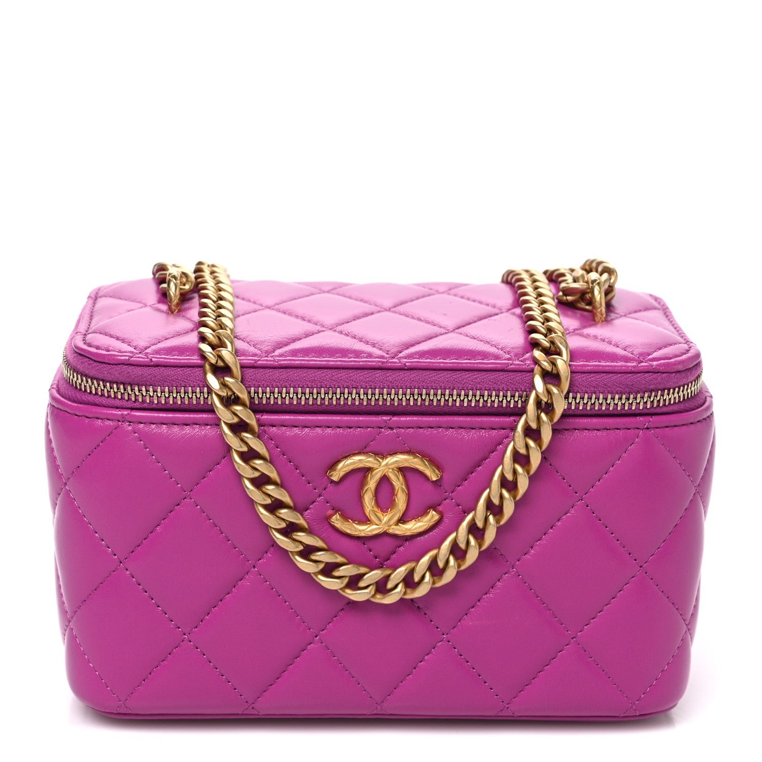 Chanel Lambskin Quilted Small Pillow Crush Vanity Case With Chain Purple