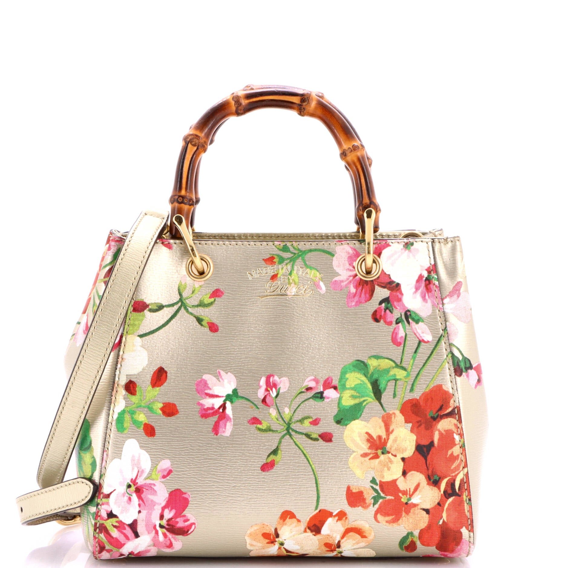 Bamboo Shopper Tote Blooms Print Leather Mini