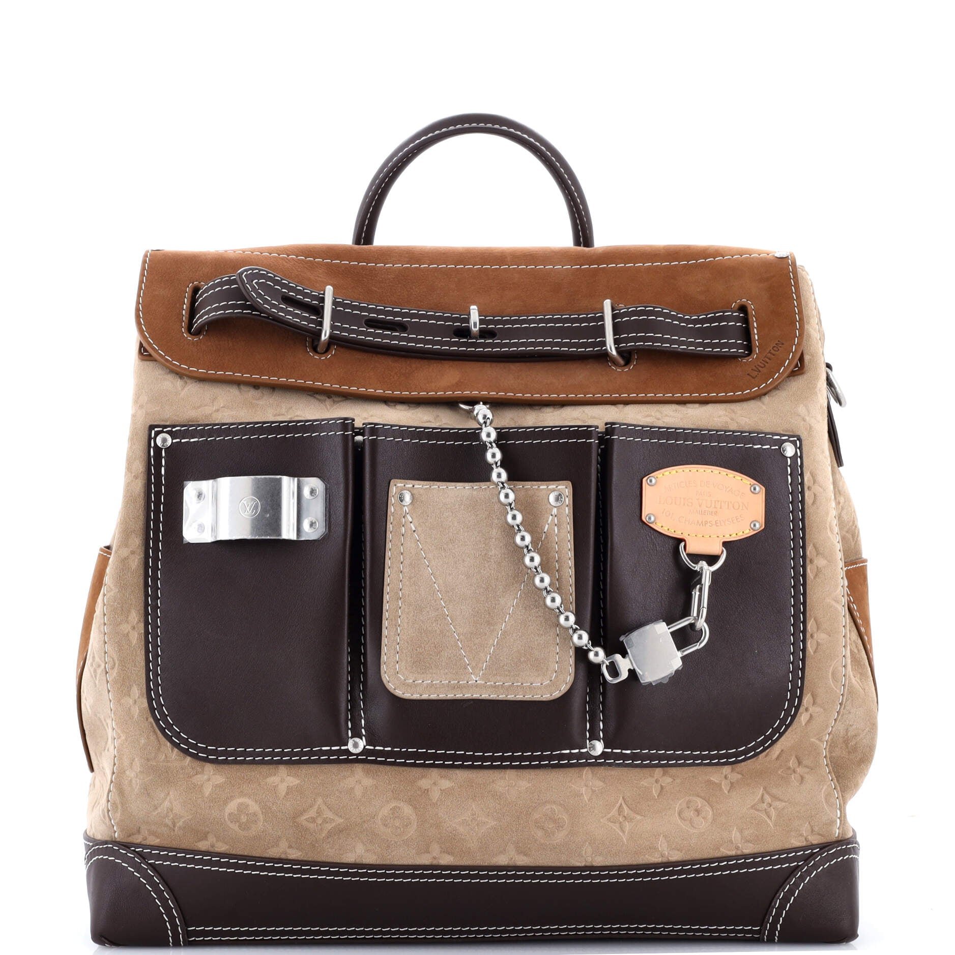 Louis Vuitton Steamer Bag Monogram Embossed Suede and Leather 40