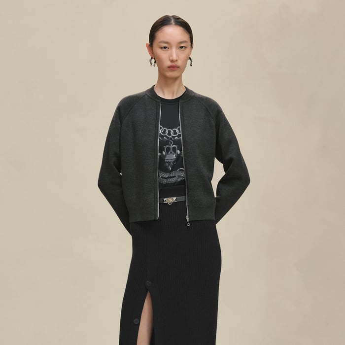 Gris Volcanique "H En Biais" Long-sleeve Reversible Cardigan