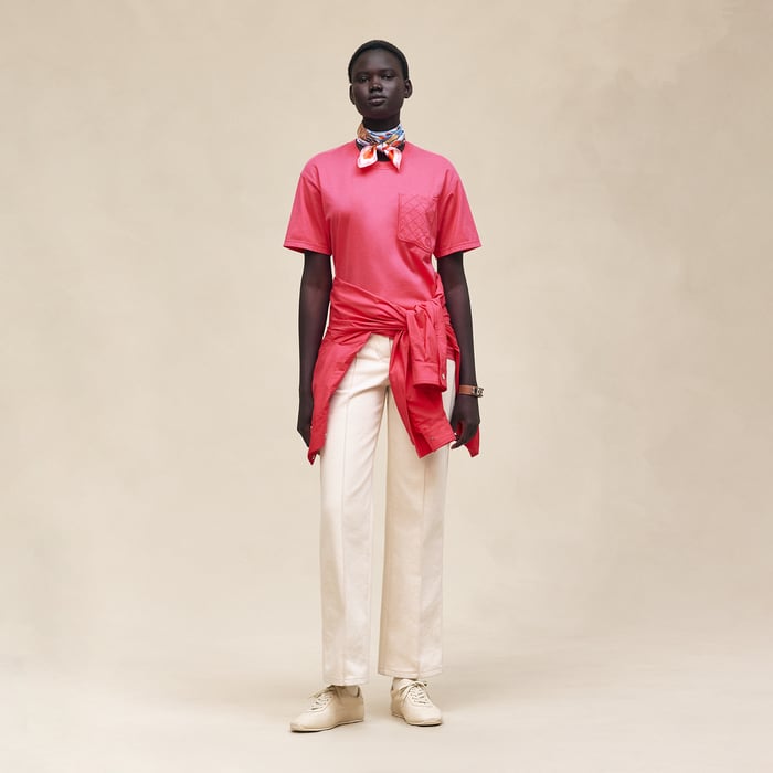 Rose Pivoine Maxi Embroidered Pocket T-shirt