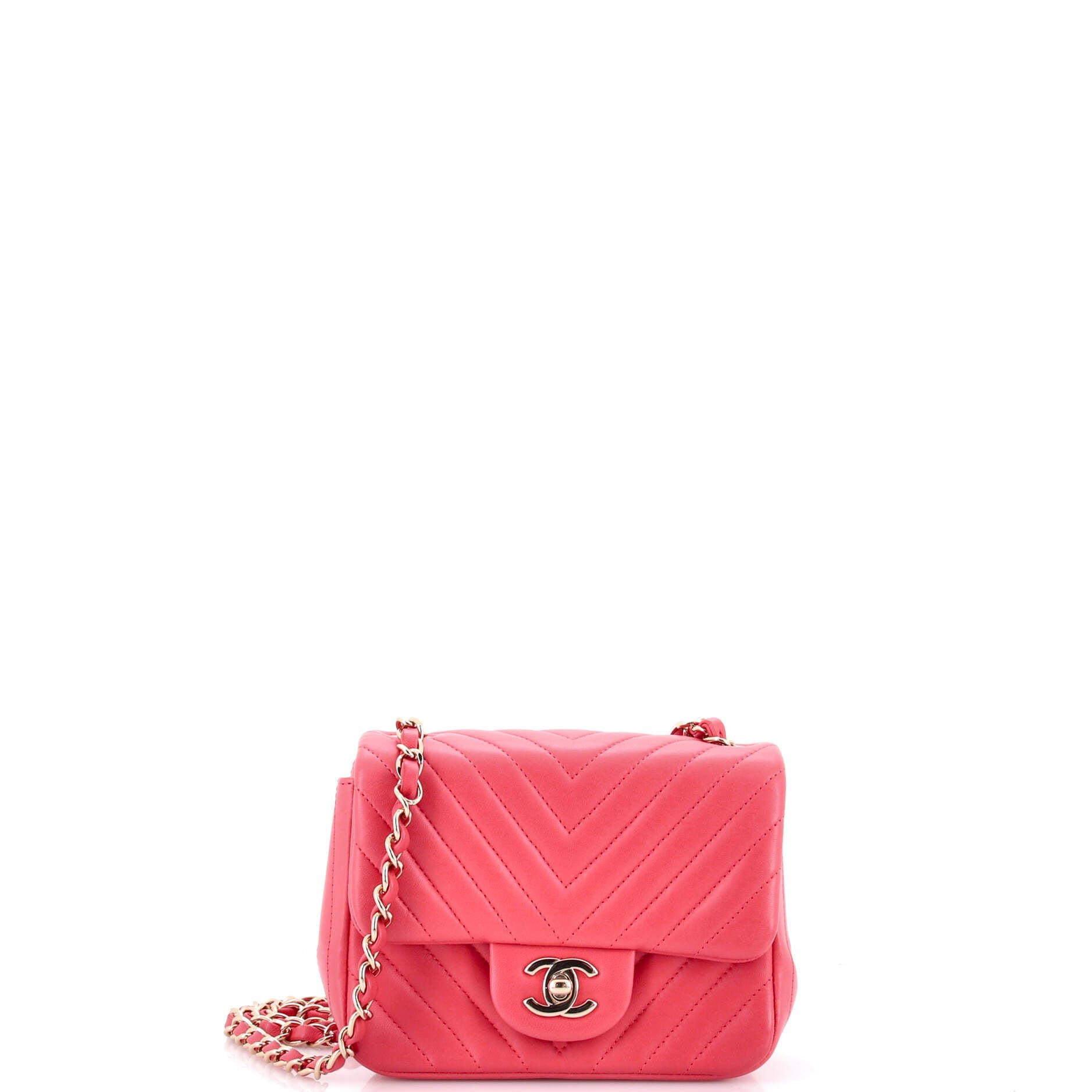 Square Classic Single Flap Bag Chevron Lambskin Mini