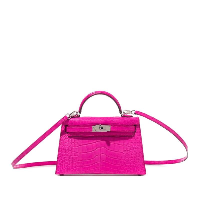 Rose Shocking Matte Mississippiensis Alligator Mini Kelly 20 II Palladium Hardware, 2020