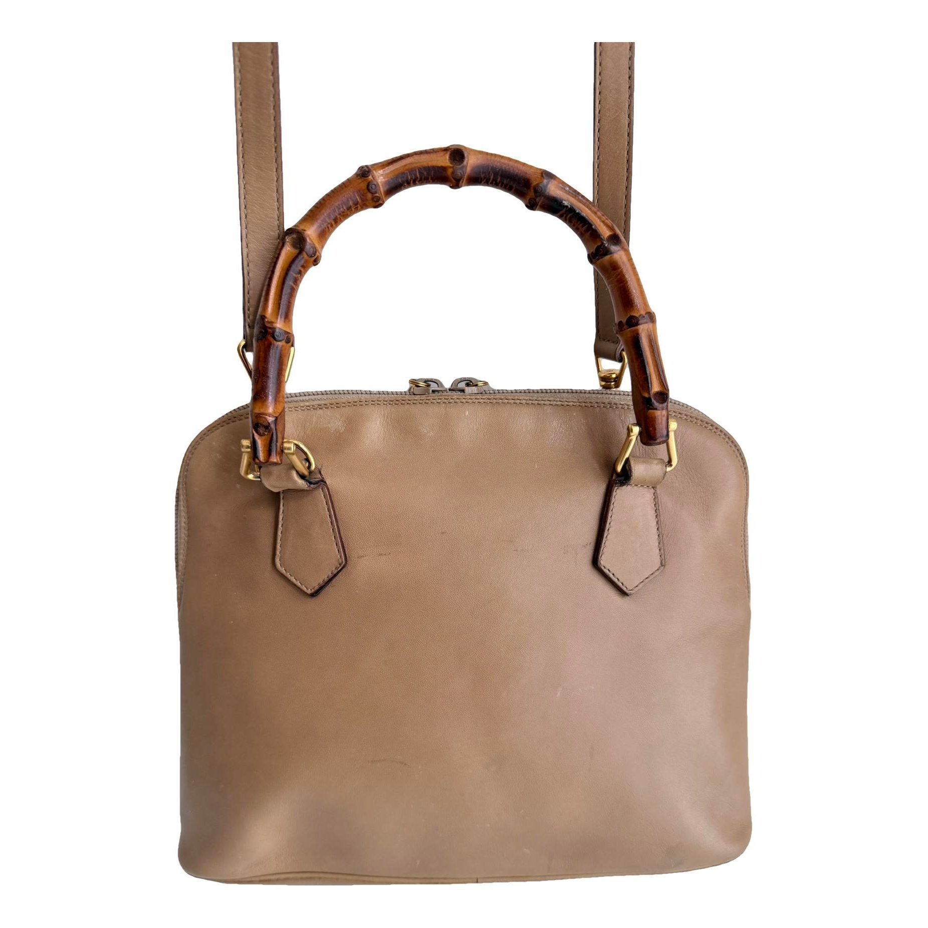 Bamboo Zip Top Handle leather handbag
