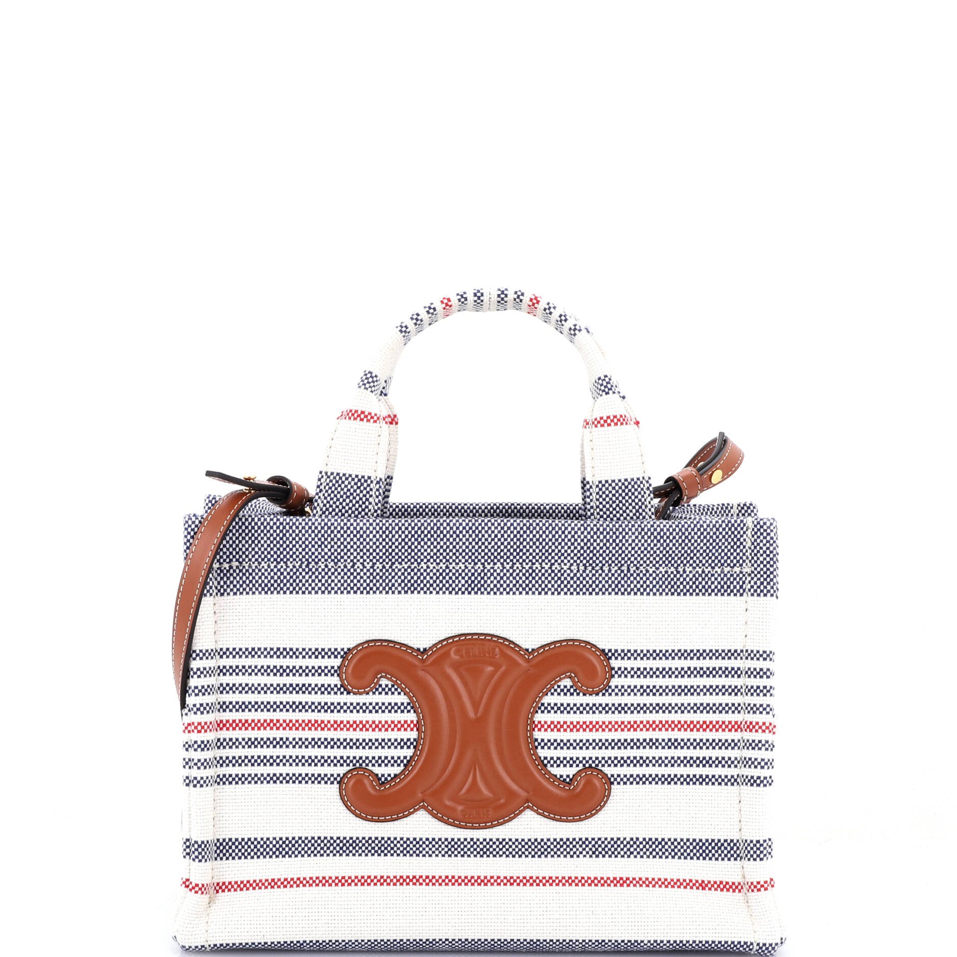 Celine Cabas Thais Tote Triomphe Striped Canvas Small