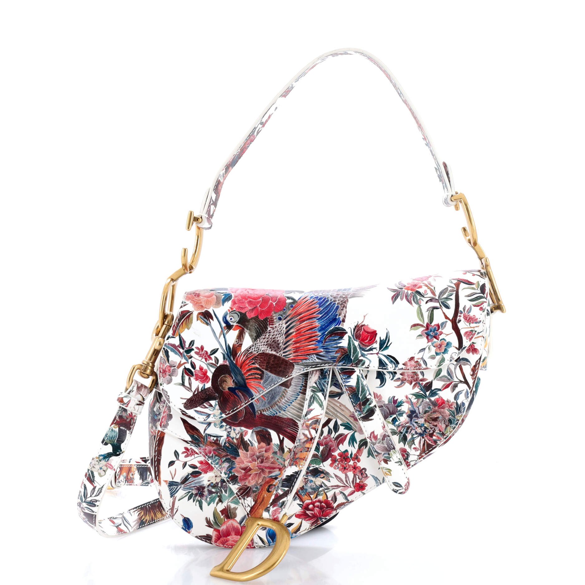 Saddle Handbag with Strap Printed Leather Medium