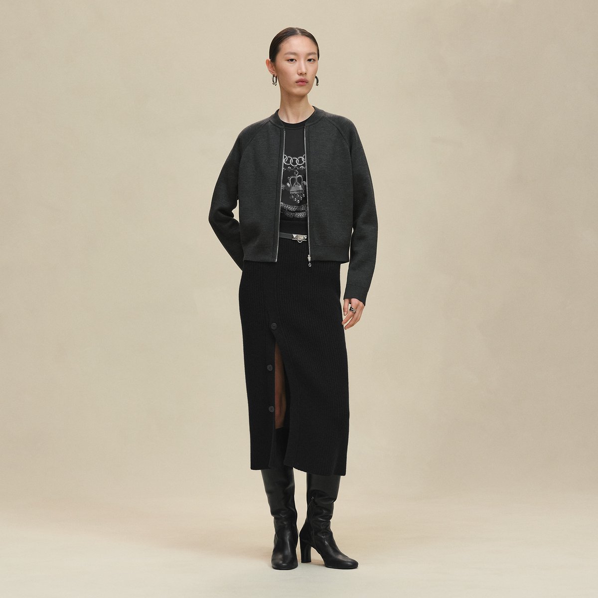 "H en Biais" long-sleeve reversible cardigan