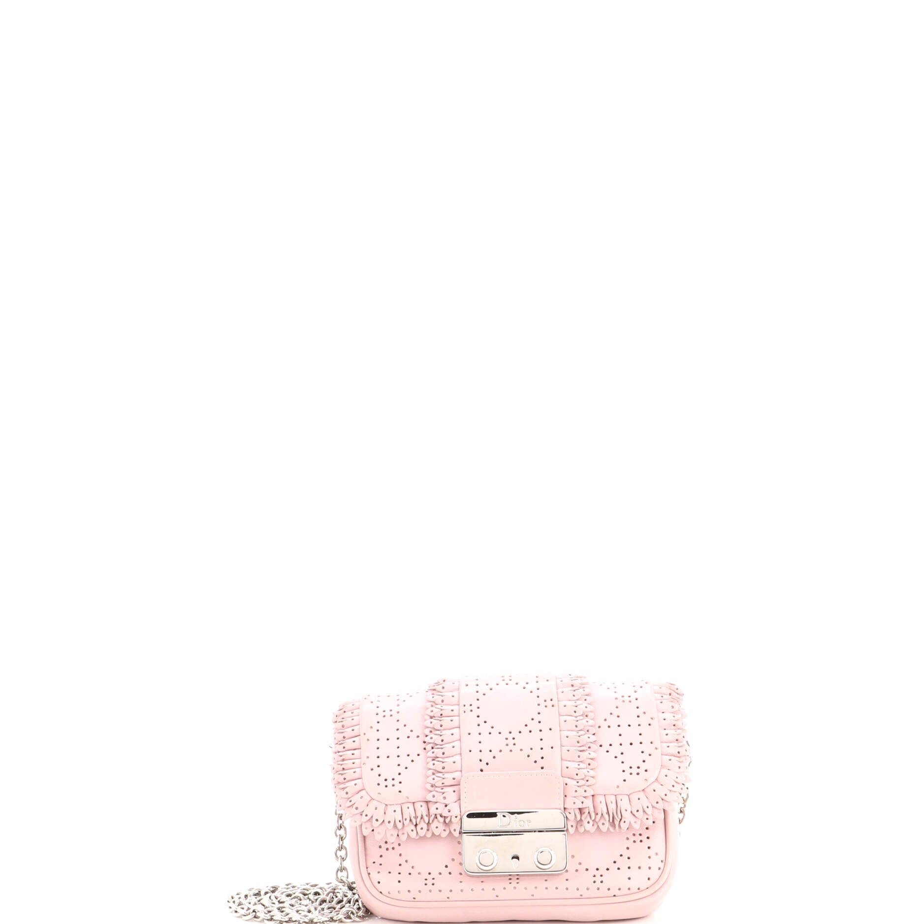 New Lock Ruffle Square Pouch Perforated Leather Mini