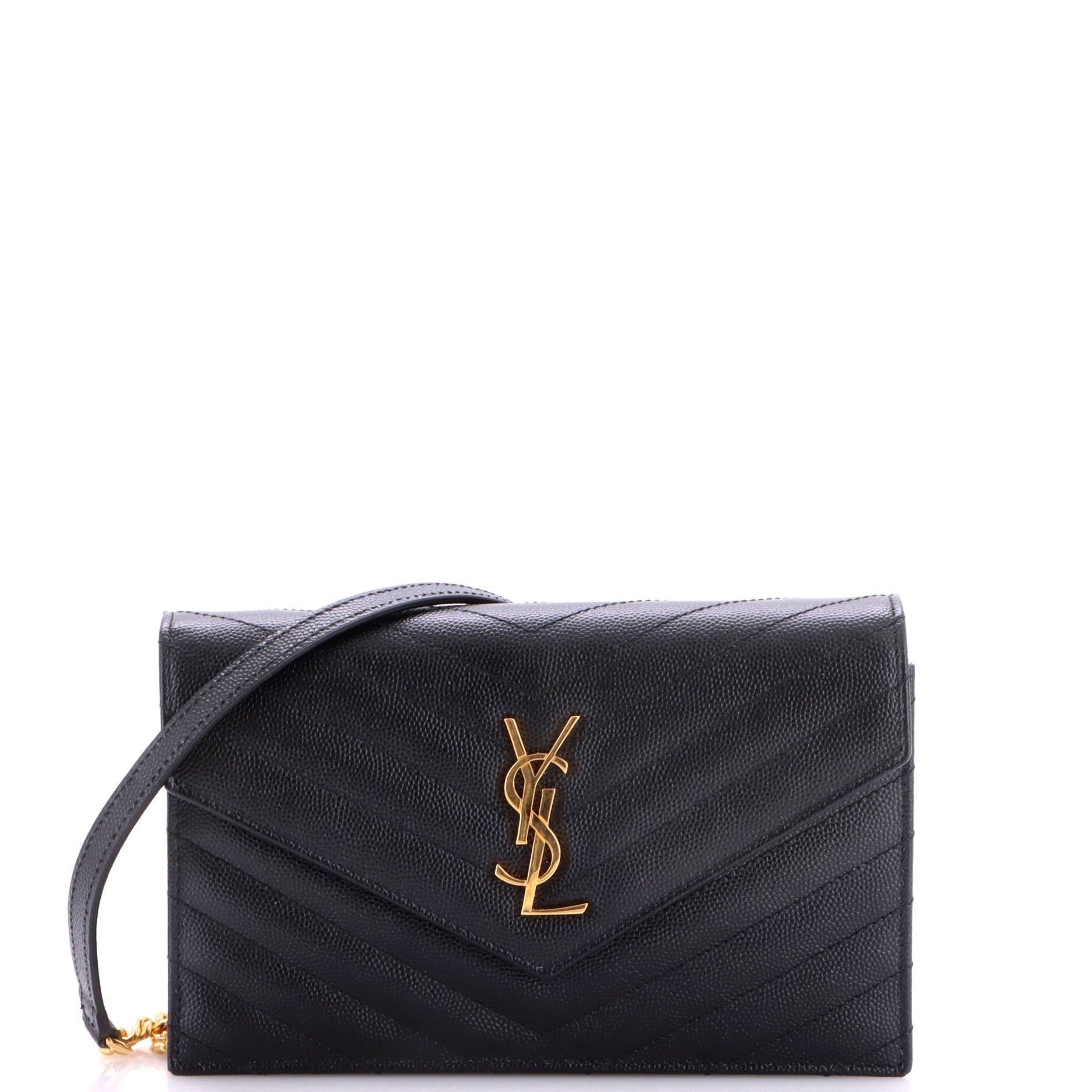 Classic Monogram Wallet on Chain Matelasse Chevron Leather Small