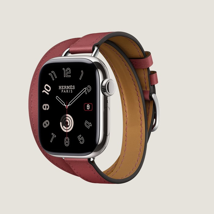 Rouge Grenat Band Apple Watch Hermès Double Tour 42 MM Attelage