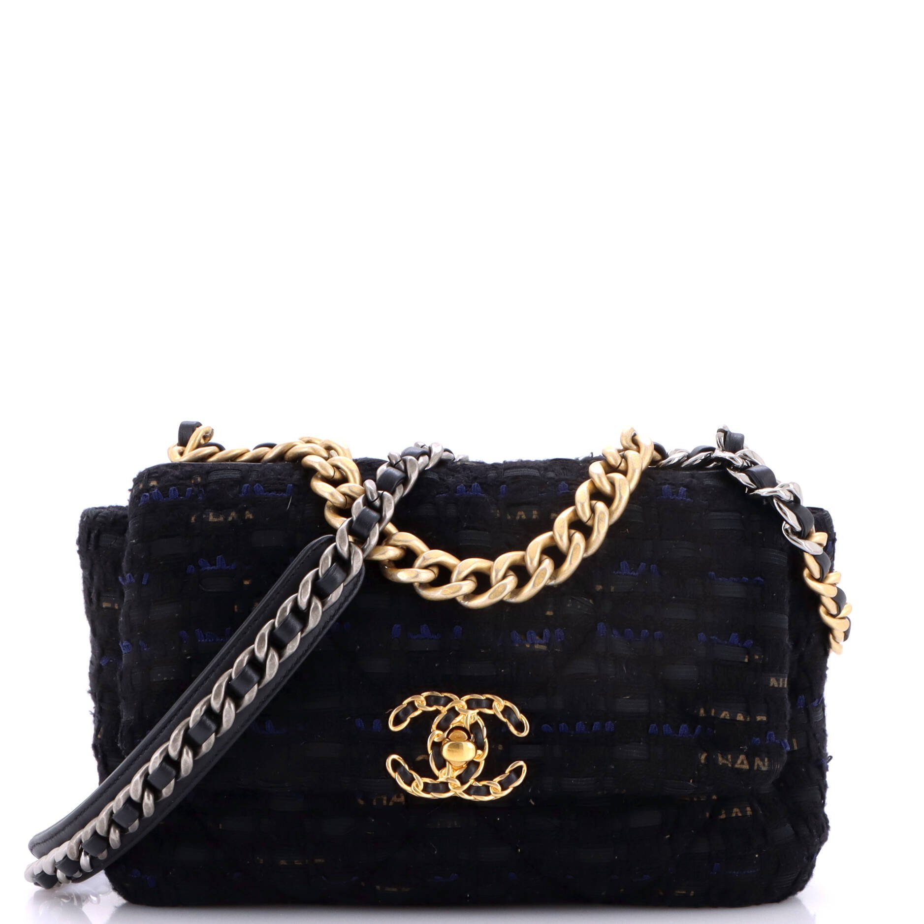 19 Flap Bag Quilted Tweed and Ribbon Medium