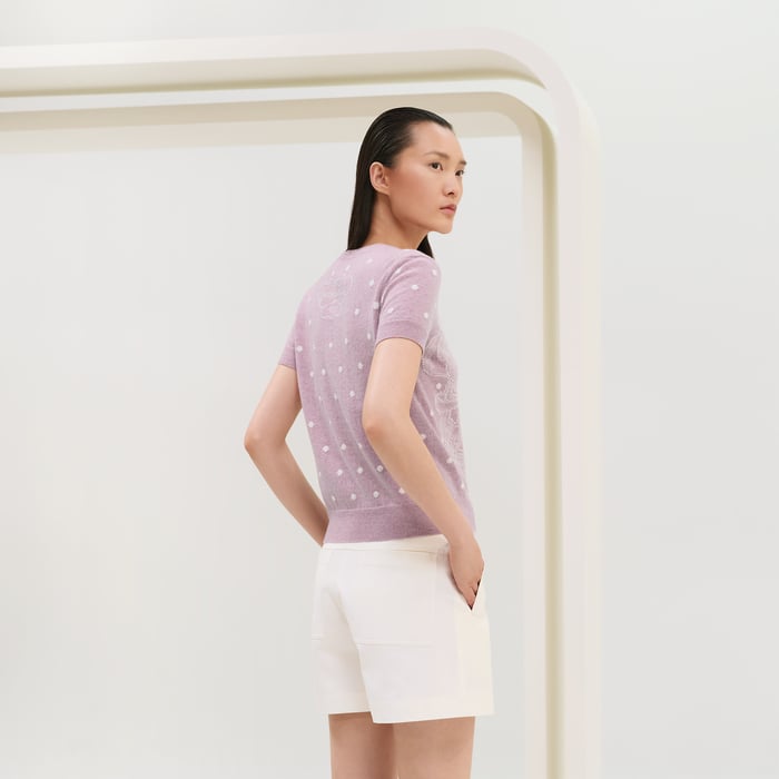 Rose Pâle "Brides De Gala" Embroidered Short-sleeve Sweater