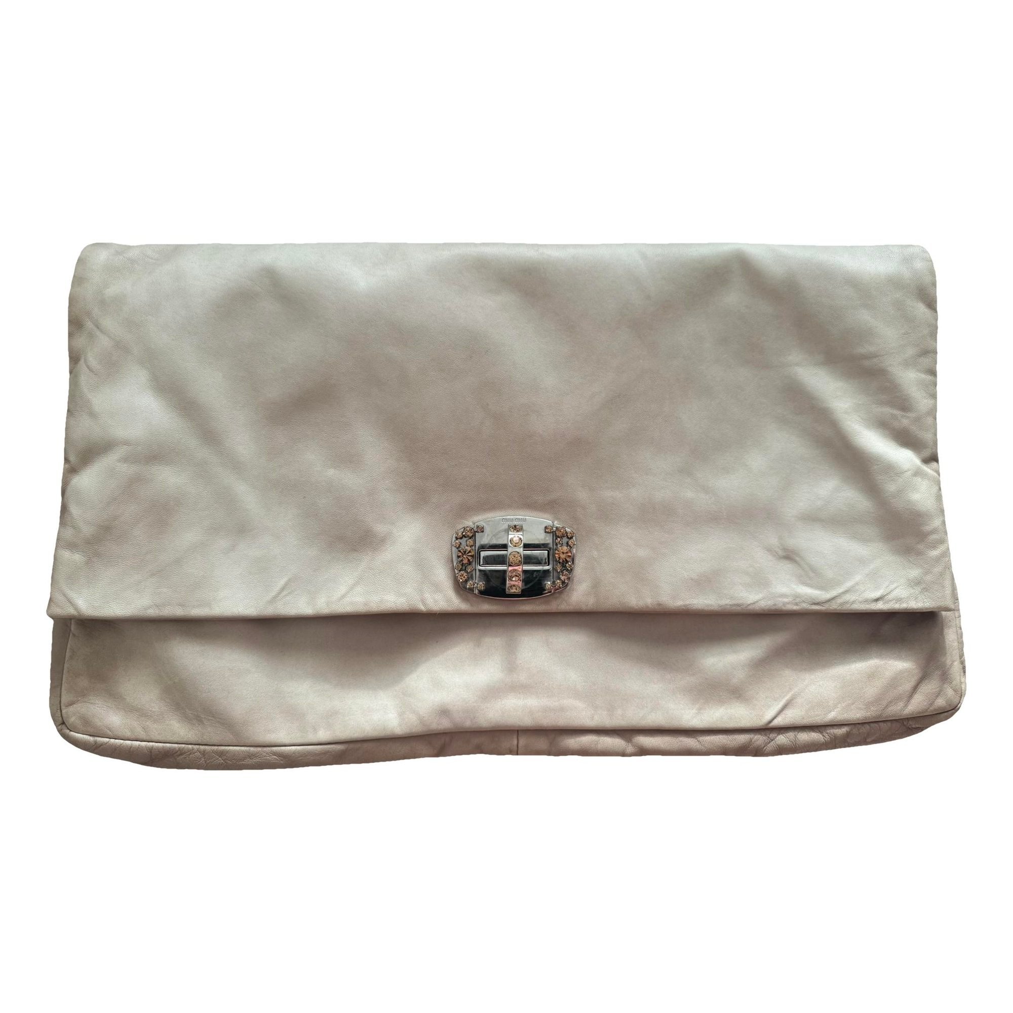 Miu Crystal leather clutch bag
