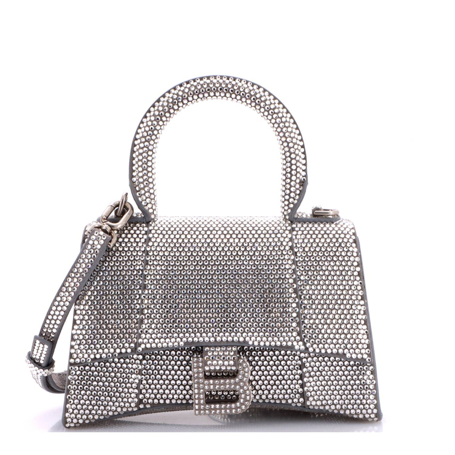 Hourglass Top Handle Bag Suede with Crystals XS