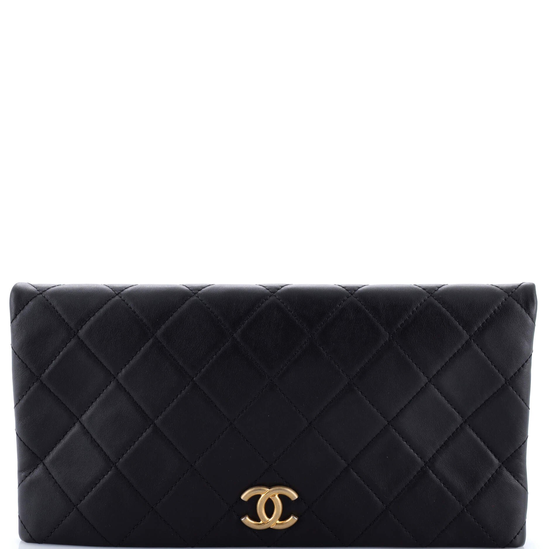 CC Foldover Clutch Quilted Lambskin Large