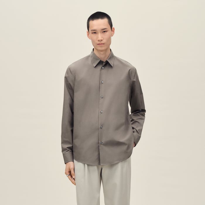 Gris Éléphant Straight Cut Shirt With Leather Detail