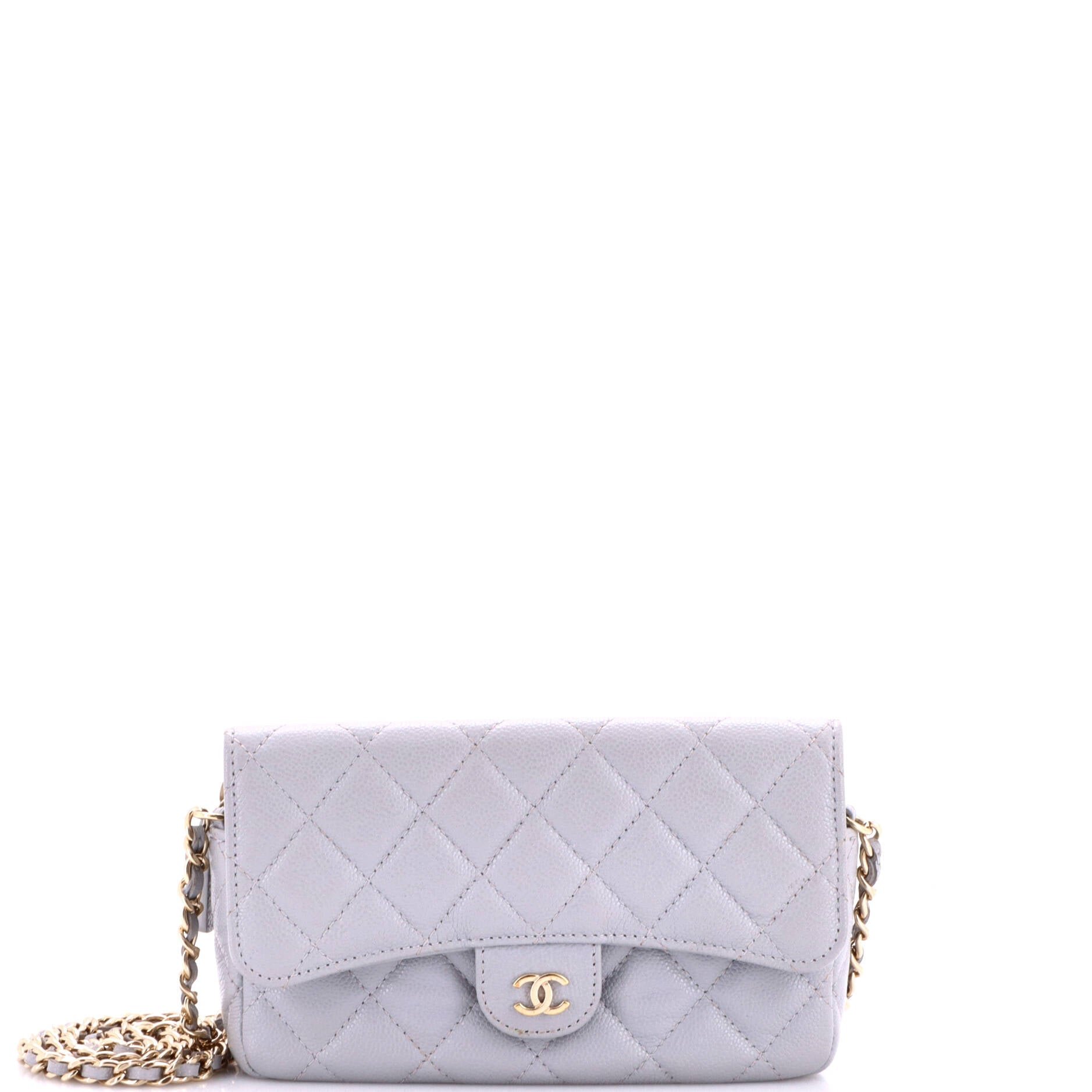 Classic Flap Phone Holder with Chain Quilted Caviar