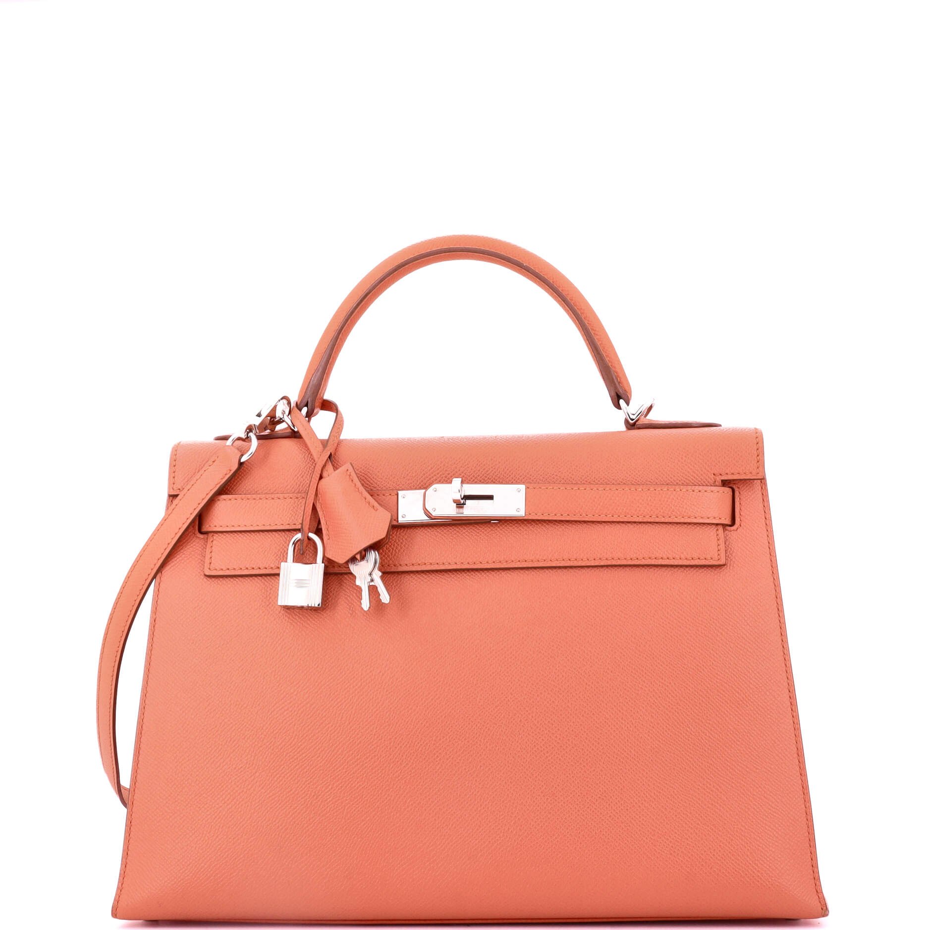 Hermes Kelly Handbag Flamingo Epsom with Palladium Hardware 32