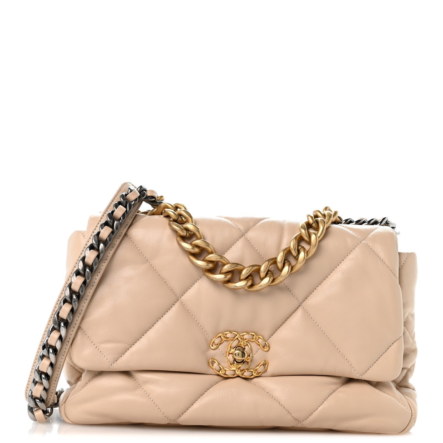 Chanel Lambskin Quilted Large Chanel 19 Flap Beige