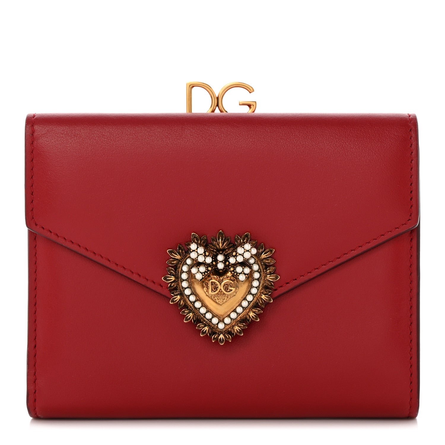 Dolce & Gabbana Smooth Calfskin Devotion Clutch Wallet Poppy Red