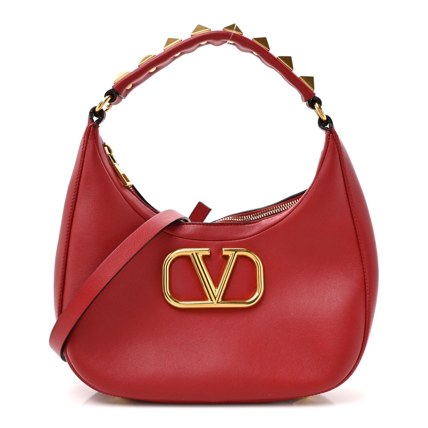 Valentino Garavani Calfskin Stud Sign Zip Hobo Rosso Valentino