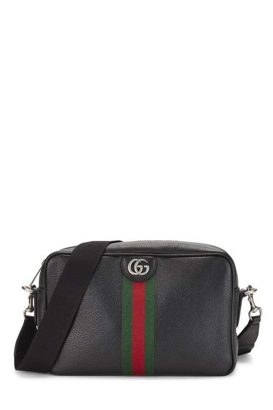 Black Leather Web Ophidia Crossbody Medium