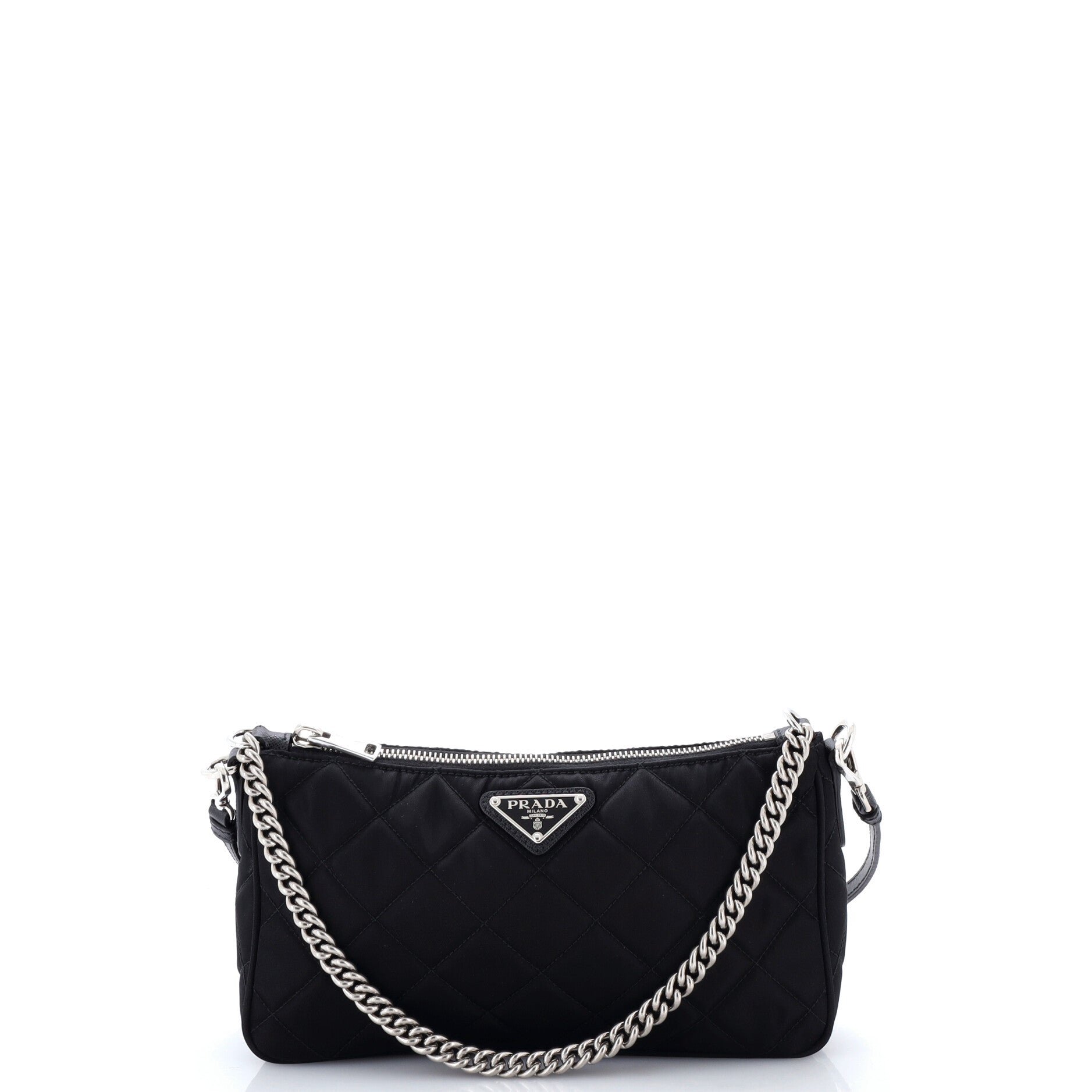 Chain Zip Shoulder Bag Quilted Tessuto Small