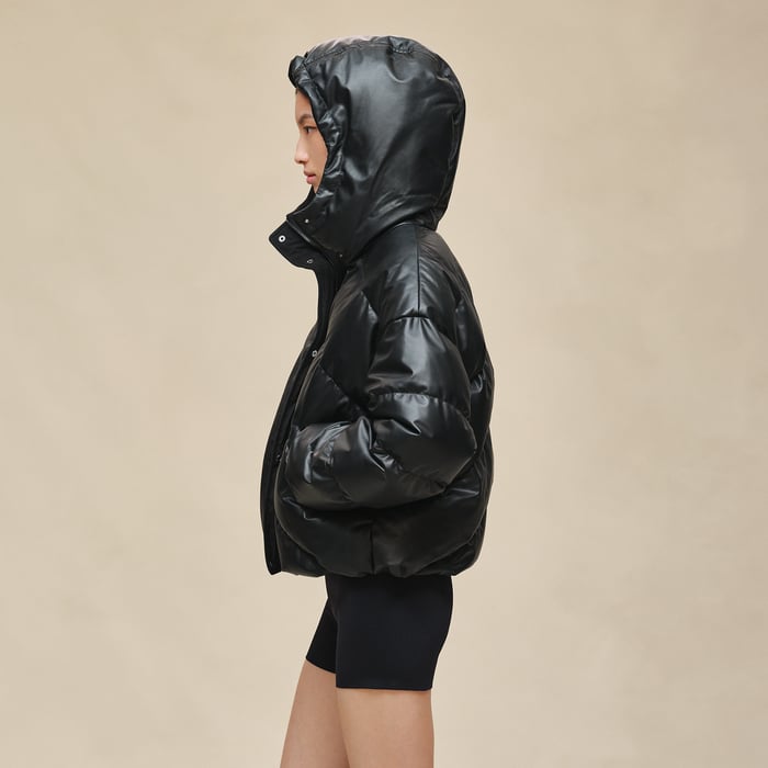 Noir Smooth Calfskin Puffer Coat