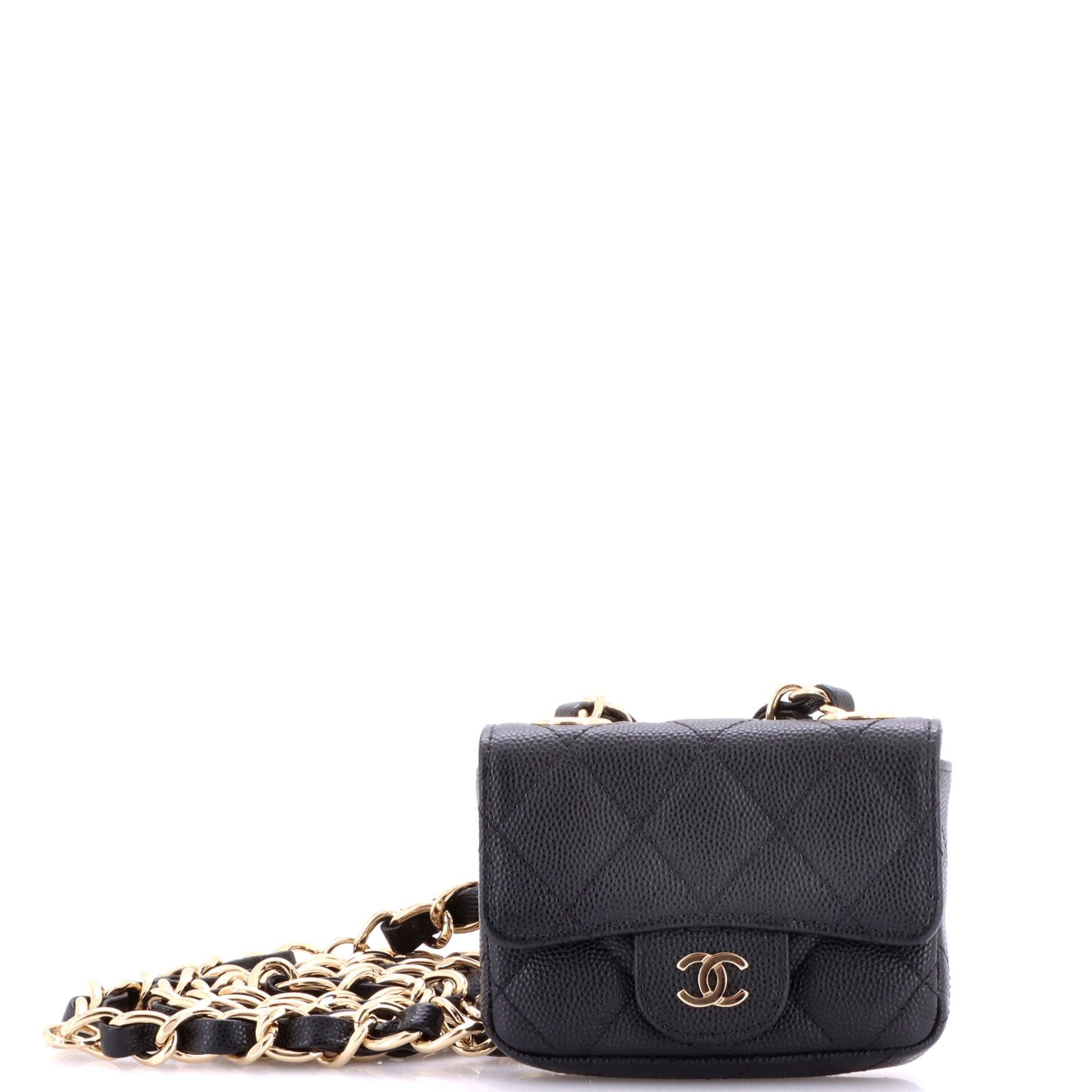 Classic Flap Charm Chain Belt Bag Quilted Caviar Mini