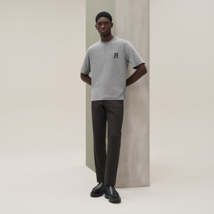 Gris "H'Cheval" T-shirt With Leather Detail