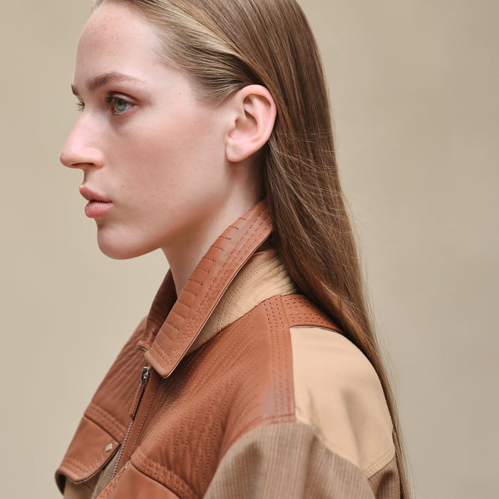 Marron Pain d'Épice Mixed Leather Trench Coat
